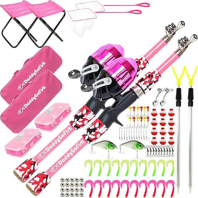 DaddyGoFish Kids Fishing Pole - Rod Reel Combo Tackle Box Starter Set - First Year Small Gear Kit for Boys Girls Toddler Youth Age Beginner Little Children-CubbioJoy