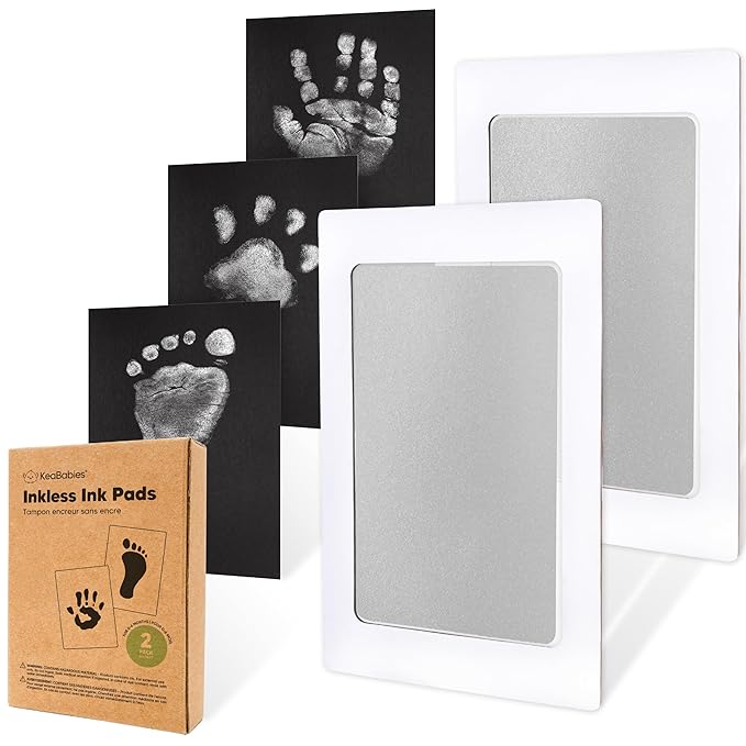 2-Pack Inkless Baby Hand and Footprint Kit - Mess Free Ink Pad for Newborn Keepsake, Dog Nose & Paw Print Kit, Clean Touch Ink Pad for Baby Hand & Footprints, Ideal New Mom Gifts (Silver)-CubbioJoy