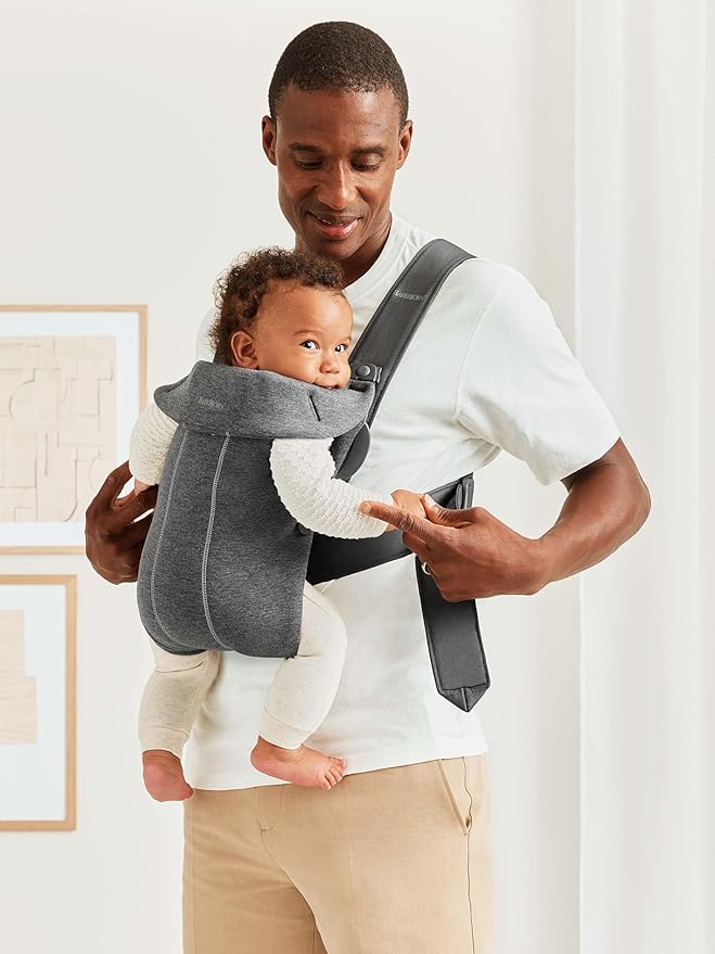 BabyBjörn Baby Carrier Mini, Dark Gray, 3D Jersey Infant Carrier (7-25 lbs), Ergonomic, Easy-to-Use-CubbioJoy