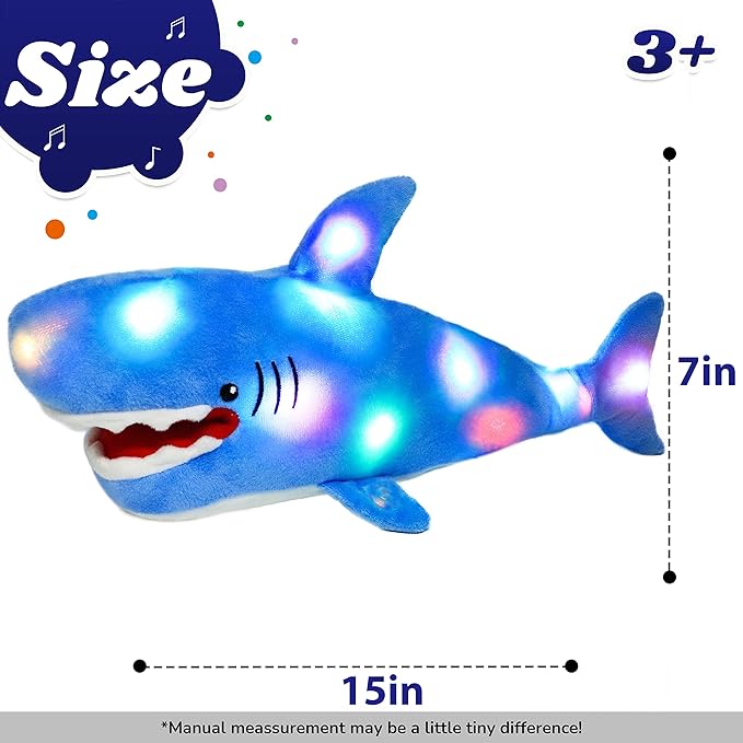 Cuteoy Light-up Singing Plush Shark LED Musical Stuffed Animal Adjustable Volume Lullaby Plushies Birthday Christmas Toy Gifts for Kids Toddler Girls, 13"-CubbioJoy