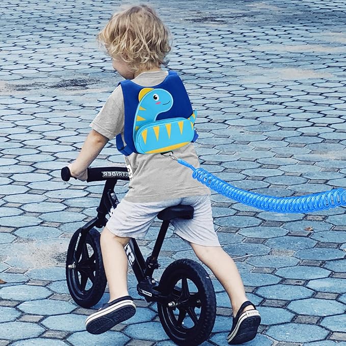 Accmor Toddler Harness with Leash, Cute Dinosaur Kids Harness + Anti Lost Wrist Link, Mini Child Harness Leash Wristband Strap Belt Protector for Baby Boys Girls to Outdoor Travel (Blue)-CubbioJoy