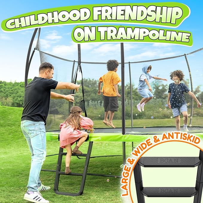 BCAN 8FT 10FT 12FT 14FT 15FT 16FT Recreational Trampoline with Enclosure for Kids Adults, ASTM Approved, Outdoor Trampolines with Ladder for Kids-CubbioJoy