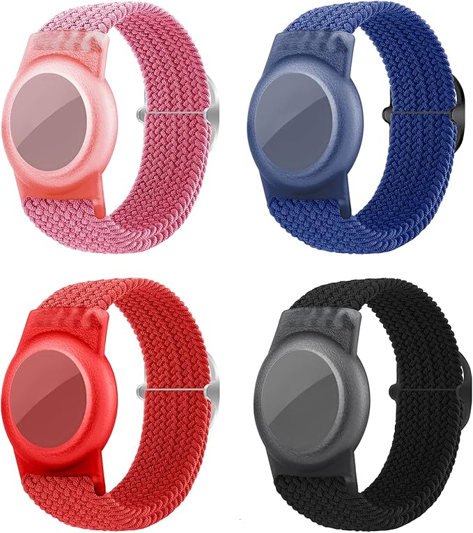 4 Pack Kids Bracelet Compatible with AirTag, GPS Kid Tracker Holder Braided Wristband for Apple Air Tag, 2022 Upgraded Nylon Adjustable Anti Lost Watch Band Fits Airtag for Kids Children(solid color)-CubbioJoy