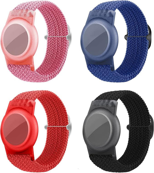 4 Pack Kids Bracelet Compatible with AirTag, GPS Kid Tracker Holder Braided Wristband for Apple Air Tag, 2022 Upgraded Nylon Adjustable Anti Lost Watch Band Fits Airtag for Kids Children(solid color)-CubbioJoy