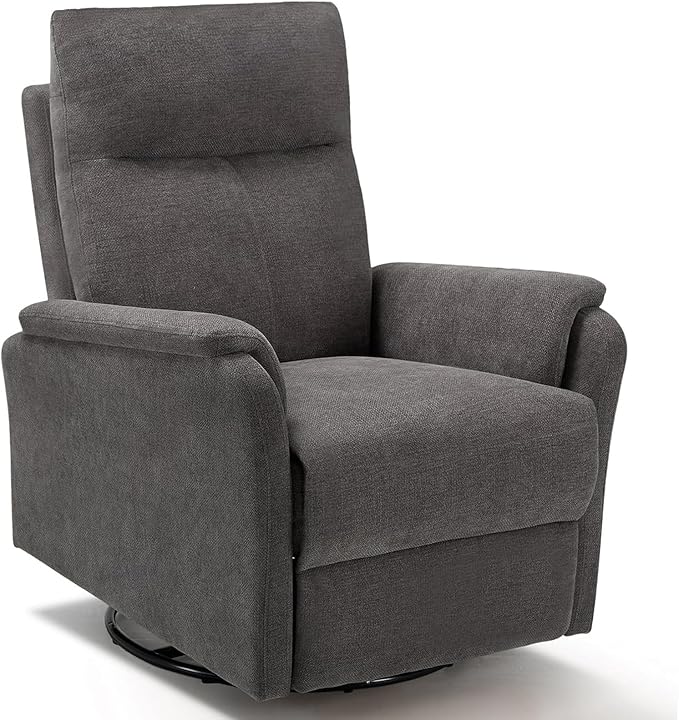 COLAMY Swivel Recliner Chair with Footrest, Strong Glide Chair High Back with Double-Layer Cushion, Rocker Recliner for Nursery & Living Room, Bedroom, Charcoal-CubbioJoy