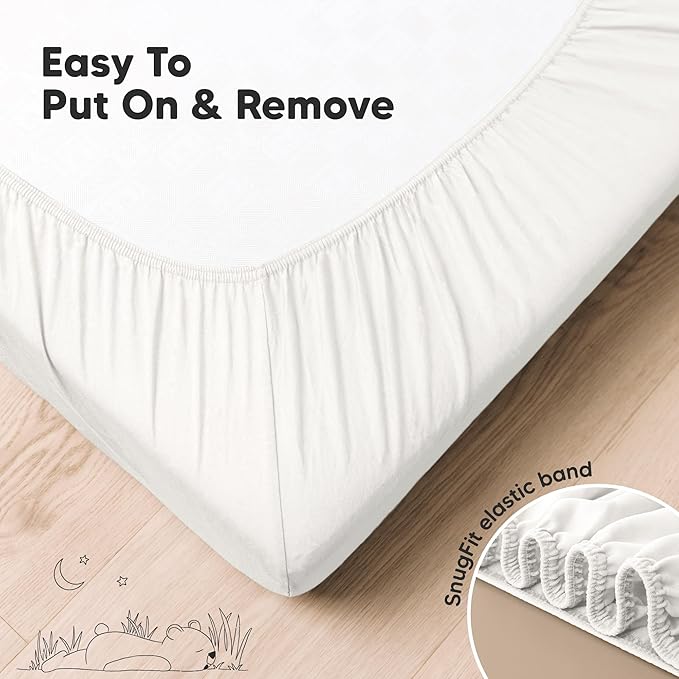 KeaBabies 2-Pack Organic Crib Sheets for Boys, Girls - 52x28 Fitted Crib Mattress Sheet Neutral, Breathable Jersey Cotton Cover for Baby Bed, Toddler Mattress, Soft & Cute Prints (Soft White)-CubbioJoy