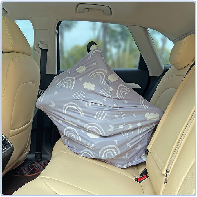 Car Seat Covers for Babies - Multi- use Nursing Carseat Canopy, Breastfeeding Covers, Baby Shower Gifts for Boys and Girls (Grey Rainbow)-CubbioJoy