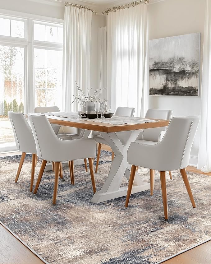 Amada 6x9 Washable Area Rug, Modern Abstract Living Room Rug with Non-Slip Backing & Short Pile, Large Rug with Abstract Pattern for Living Room, Bedroom and Dinning Room, Brown-CubbioJoy