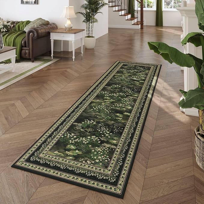 2x6 Runner Rug Impressionist-Style Vintage Kitchen Rugs Non Slip Washable Soft Carpet Runner for Kitchen Laundry Bedroom Bathroom, Green-CubbioJoy