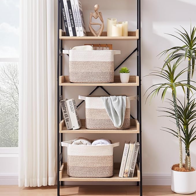 Storage Baskets for Organizing, Woven Baskets for Shelves, Rectangle Decorative Organizer for Storage Clothes, Toy, Books, Towels Nursery Bins 3 Pack (Gradient Yellow)-CubbioJoy