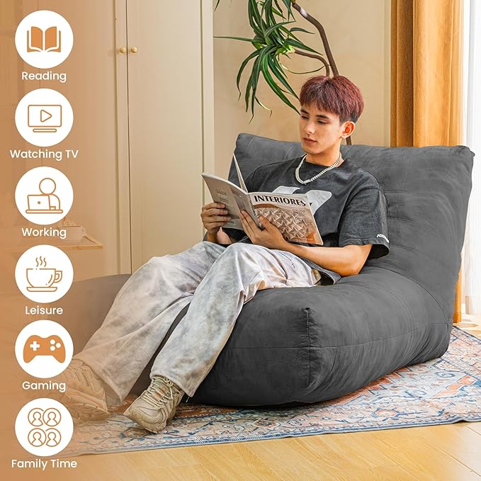 Bean Bag Chair Lazy Bean Bag Sofa, Floor Beanbag Chairs with Stuffed High-Density Foam, Memory Foam Bean Bag Sofa for Living Room, Bedroom and Office-CubbioJoy