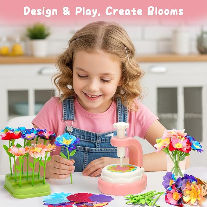 Aboofx Fabric Flower Bouquet Toys for Girls 3 4 5 6 7 8 Years Old, Flower Making Kit for Kids Age 3 4 5 6 7 8, Educational DIY Flowers Press Craft Kit Toy for Girls Birthday Holiday Party Xmas Gifts-CubbioJoy