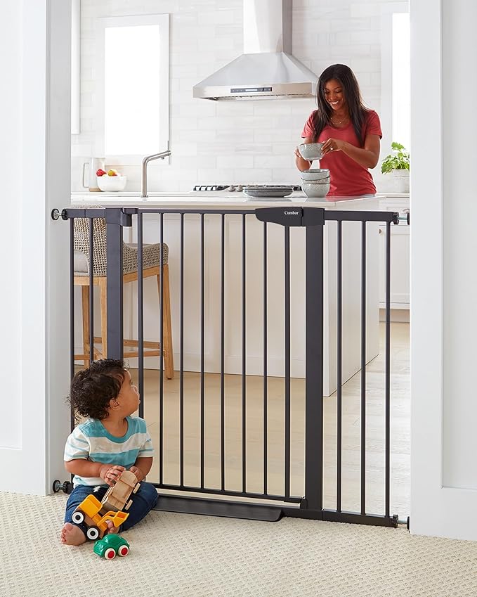Cumbor 36" Extra Tall Baby Gate for Dogs and Kids with Wide 2-Way Door, 29.7"- 46" Width, and Auto Close Personal Safety for Babies and Pets, Fits Doorways, Stairs, and Entryways, Black-CubbioJoy
