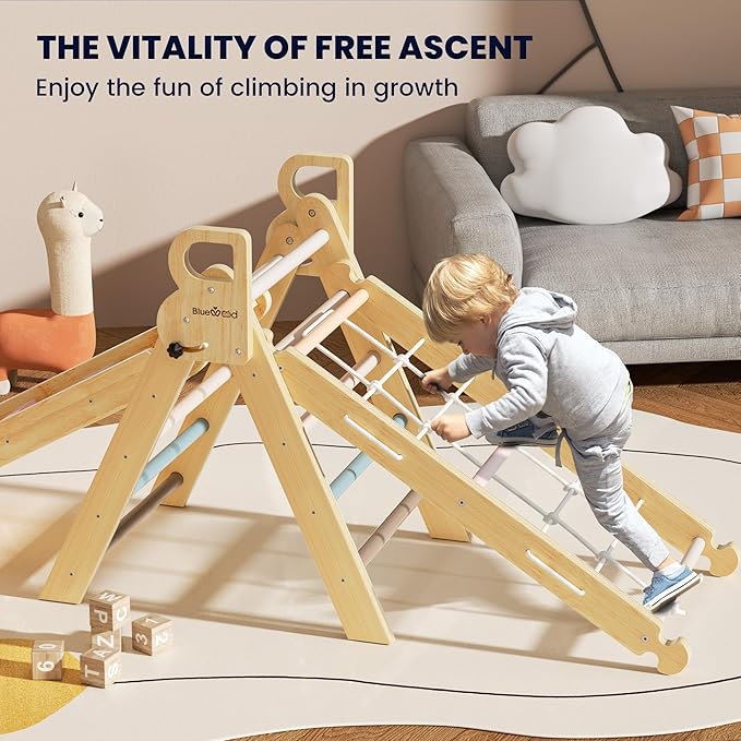BlueWood 2025 8-in-1 Pikler Triangle Climbing Set Toddler Toys Indoor Baby Jungle Gym Climber Playground for Kids - Mauve Pink-CubbioJoy