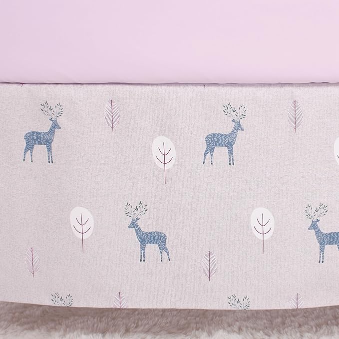 CaSaJa Baby 3-Piece Crib Bedding Set for Boys Girls, Including Soft Quilted Comforter(Blanket), Fitted Crib Sheet and Skirt, Soft Nursery Bedding Set Made of Silky Comfy Materials, Reindeer Forest-CubbioJoy