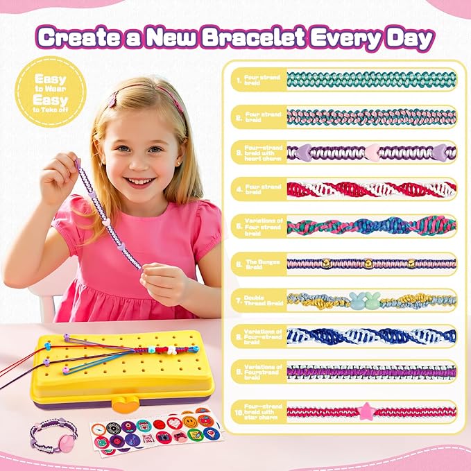Cmiolacuna Friendship Bracelet Making Kit for Girls, 3-Layer Storage Box Arts and Crafts Bracelets Jewelry String Maker Kit Ages 8-12,Best Christmas Birthday Gift for Girls 6 7 8 9 10 11 12 Year Old-CubbioJoy