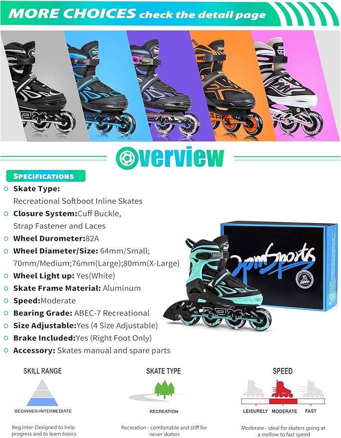 2PM SPORTS Vinal Girls Adjustable Flashing Inline Skates, All Wheels Light Up, Fun Illuminating Skates for Kids Men Adult Women and Boys-CubbioJoy