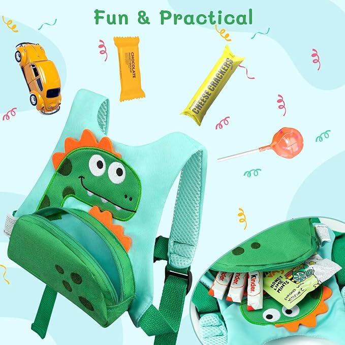 Dr.meter 3 in 1 Toddler Harness Leash + 8.2ft Anti Lost Wrist Link, Cute Dinosaur Kids Safety Harness Tether with Key Lock, Child Protective Leashes While Walking for Outdoor Activity Keep Kids Close-CubbioJoy