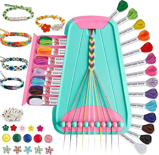 Arts and Crafts for Kids Ages 8-12,Friendship Bracelet Making Kit for Girl,Kids Jewelry Making Kit with 28 Pre-Cut Threads,Christmas Birthday Gifts for Ages 6 7 8 9 10 11 12 Year Old-LightBlue/Pink-CubbioJoy