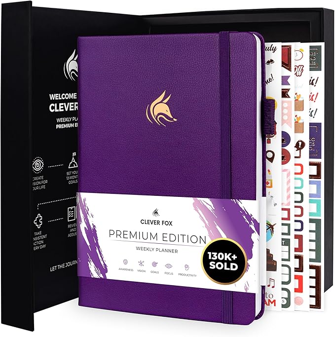 Clever Fox Planner Premium Edition – Undated Luxurious Weekly & Monthly Planner to Increase Productivity and Hit Your Goals – Organizer – Start Anytime, A5, Lasts 1 Year, Purple (Weekly)-CubbioJoy