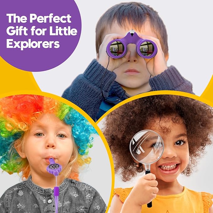Binoculars for Kids, Toys for 3-12 Year Old Girls and Boys, Bird Watching Hiking 4 5 6 7 8 9 Year Old Girl Boy Christmas Birthday Gifts, Outdoor Toys for Kid Set with Magnifying Glass & Compass-CubbioJoy