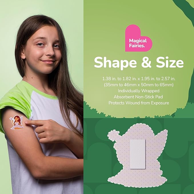 BioSwiss Bandages, Magical Fairies Shaped Self Adhesive Bandage, Latex Free Sterile Wound Care, Fun First Aid Kit Supplies for Kids and Adults, 50 Count-CubbioJoy