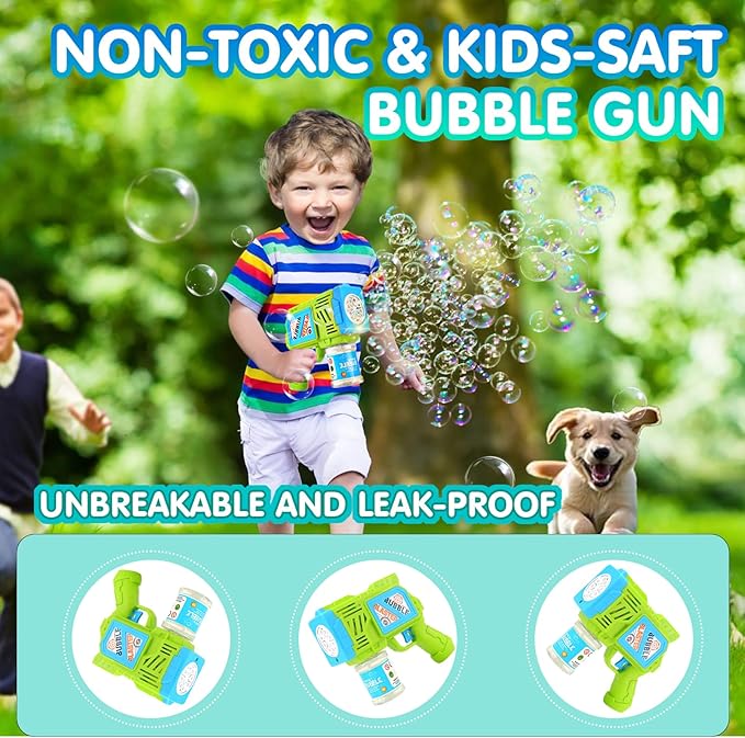2 Pack Bubble Gun Machine for Kids, Automatic Light Up Bubble Blower with 4 Bottles 10 Bags Refill Solution Bubble Guns Blaster for Toddlers, Outdoor Toys Gifts Wedding Easter Party Favor-CubbioJoy