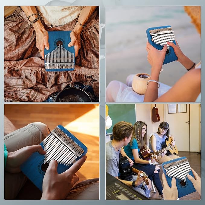 Kalimba Thumb Piano,YUNDIE Portable 21 Keys Mbira Finger Piano with Tune Hammer and Study Instruction,Musical Instruments Gift for Kid Adult Beginners Professional(Blue)-CubbioJoy