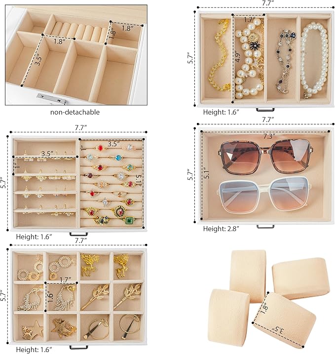 AKOZLIN 5-Tier Jewelry Box Lockable Leather Jewelry Storage Case with 4 Drawers for Women Girls Ring Necklace Earring Bracelet Watches Holder Organizer with Mirror-CubbioJoy