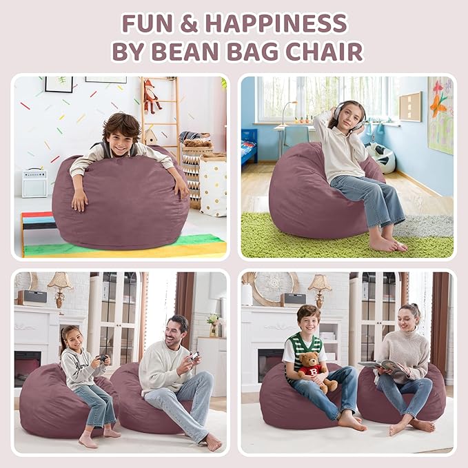 2FT Bean Bag Chair, Comfy Bean Bag Chairs with Memory Foam Filled, Fluffy Beanbag Sofa with Dutch Velvet Cover,Teardrop BeanBag Chairs for Living Room, Playroom - Dusty Pink-CubbioJoy