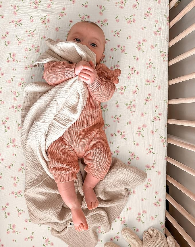 Bassinet Sheet for Baby Boy and Girl 2 Pack, Fitted Sheets for Rectangle, Oval, Hourglass Bassinet Mattress, Muslin Moses Basket Sheets with Neutral Style (Rosy)-CubbioJoy