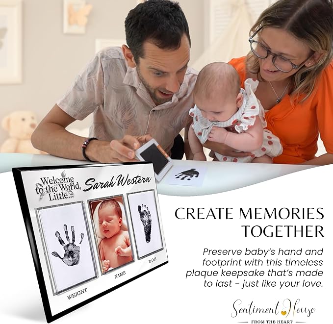 Inkless Hand and Footprint Kit, Baby Keepsake Plaque & Baby Shower Gifts - Ideal as Mom To Be Gift, Nursery Picture Frames, Clean Touch Hand and Footprint Kit (Style 1 - Design 4)-CubbioJoy