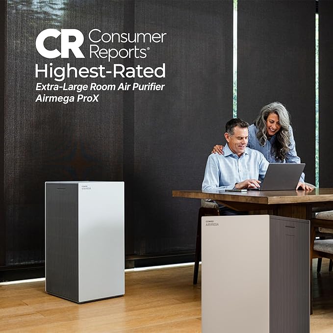 COWAY Air Purifiers for Large Room Whole Home Up to 4,253ft², 2 Sets of XL Washable Pre-Filters and True HEPA Filters for Dual Purification, PM1.0 AQI, Turbo Mode, Timer, Wheels, 5yr Warranty, ProX(W)-CubbioJoy