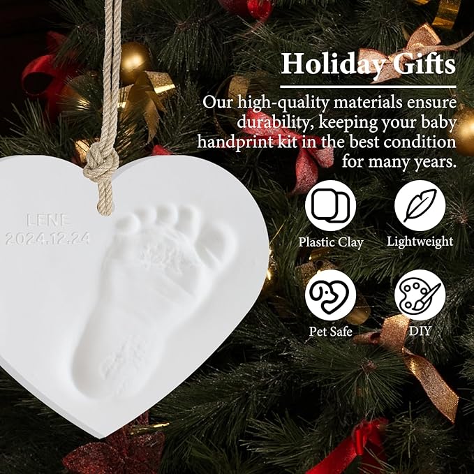 Baby Handprint Footprint Keepsake Ornament Kit, Personalized Baby Foot Printing Kit for Newborn Clay Impression Handmade DIY Imagination to Create-CubbioJoy