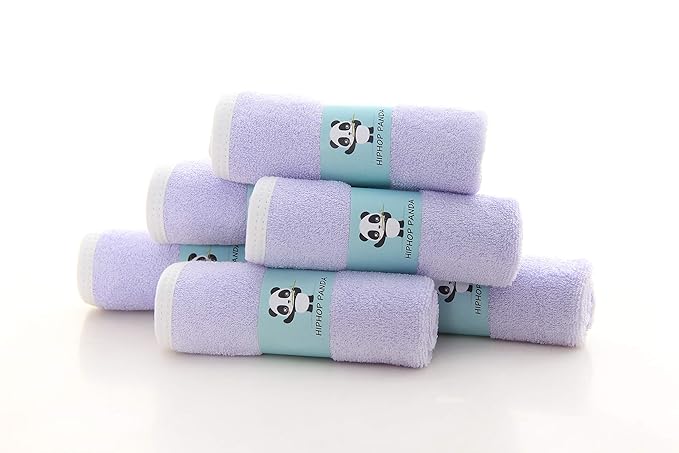 HIPHOP PANDA Baby Washcloths, Rayon Made from Bamboo - 2 Layer Ultra Soft Absorbent Newborn Bath Face Towel - Reusable Baby Wipes for Delicate Skin - Purple, 6 Pack-CubbioJoy
