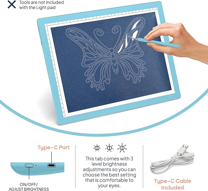 iVyne Corded Light Pad for Weeding Vinyl - A4 Light Box for Drawing - Light Board for Tracing - Light Box for Diamond Painting, Weeding Vinyl, Sketching, Tracing (Blue)-CubbioJoy
