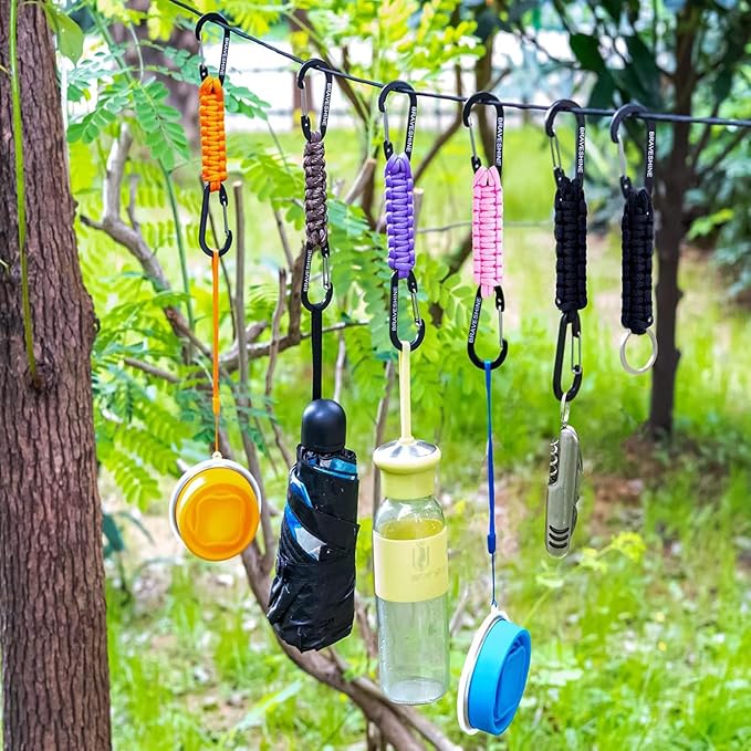 BRAVESHINE Paracord Keychain Carabiner Clip, D Ring Lanyard Hanger Stroller Hook for Water Bottle, Key, Backpacks, Men, Women-CubbioJoy