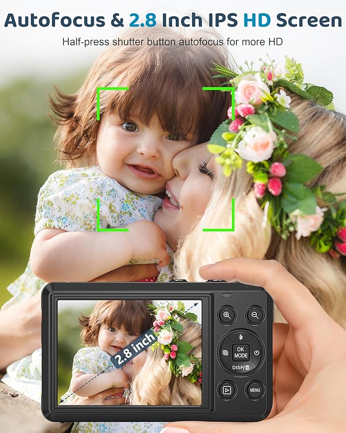 5K Digital Camera - 72MP UHD Digital Cameras for Photography - Autofocus Point and Shoot Small Camera with Flash for Kids - 2.8 Inch Screen Compact Portable Vlogging Camara with 16X Zoom, 32GB SD Card-CubbioJoy