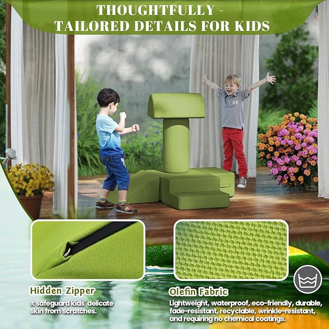 jela Foam Blocks 6Pcs Soft Play Equipment Waterproof Fabric, UV Resistant Toddler Climbing Toys Indoor& Outdoor Soft Play Climbing for Toddlers, Lightweight Climbing Blocks for Babies, Kids (Green)-CubbioJoy