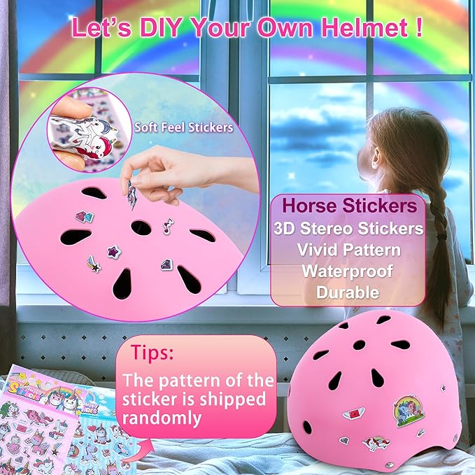 Kids Bike Helmet with DIY Stickers and Knee Pads Elbow Pads Wrist Guard Set for Ages 3-8-14 Toddler Boys Girls Helmet for Roller Skates Cycling Skateboarding Bicycle Scooter-CubbioJoy
