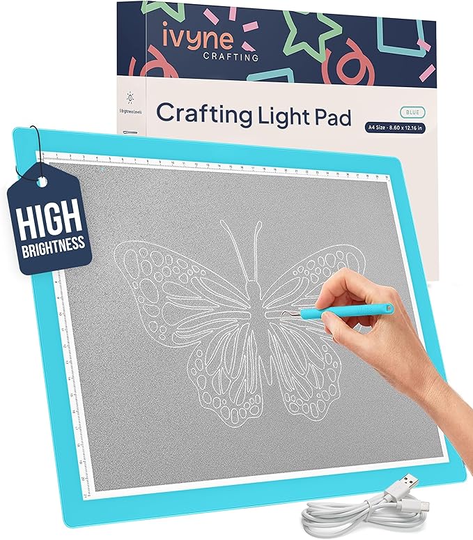 iVyne Corded Light Pad for Weeding Vinyl - A4 Light Box for Drawing - Light Board for Tracing - Light Box for Diamond Painting, Weeding Vinyl, Sketching, Tracing (Blue)-CubbioJoy