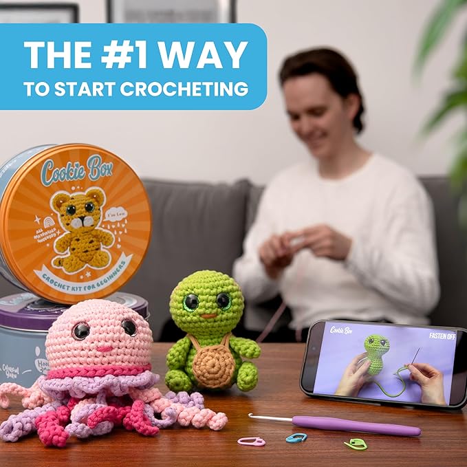 Cookie Box Crochet Kit for Beginners - Learn to Craft Amigurumi Stuffed Animals - Knitting Gift for Kids and Adults - Beginner-Friendly Yarn - Stitch-by-Stitch Video Tutorial - Leopard Leo-CubbioJoy