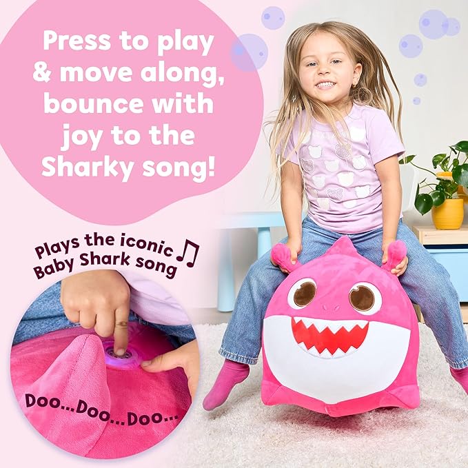 JITTERYGIT Baby Shark Bouncy Hopper - Musical Plush Toy for Kids and Toddlers - Mommy Shark (Pink)-CubbioJoy