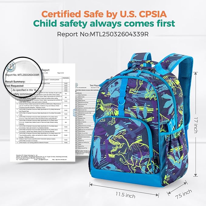 Choco Mocha Lightning Backpack for Boys, Elementary School Backpack for Boys Ages 6-8 Kids Kindergarten Backpack Bookbag 17 Inch with Chest Strap, Blue-CubbioJoy