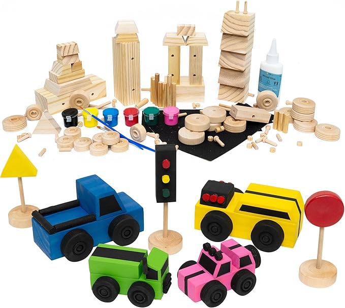 DIY Wood Building Kits, STEM Woodworking Kit for Kids, Creative Fun Craft Projects, Great Gift for Boys & Girls (Wooden Cars, 1-Pack)-CubbioJoy