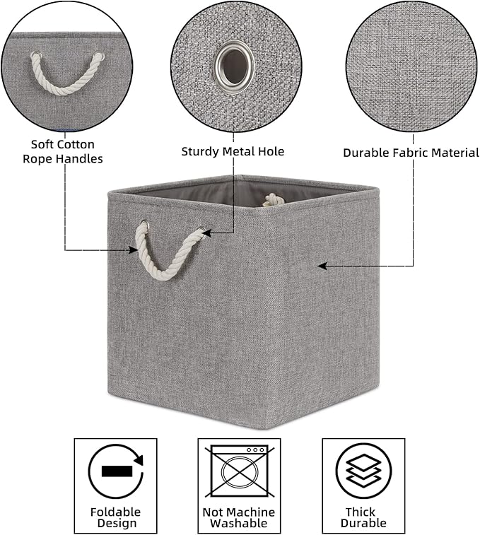 Bidtakay Grey Baskets Foldable Storage Cube Bins 13x13x13 Cube Storage Organizer Closet Set of 3 Fabric Storage Baskets for Home Office Large Baskets for Nursery Baby Toy Storage-CubbioJoy