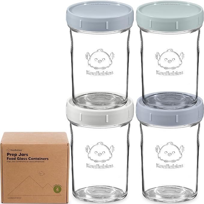KeaBabies 4pk 8oz Glass Baby Food Containers with Lids - Leak-Proof, Microwavable Small Glass Jars, Baby Purees & Toddler Snack Storage Containers, BPA-Free, Dishwasher & Freezer Safe (Slate)-CubbioJoy