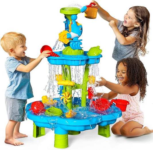 CozyBomB™ Water Table for Toddlers 3-5 | Outdoor Toys Water Play Table, Magnetic Fishing Toy Game, Summer Splash Pond Showers Sand Activity, Sensory Party Birthday Gift Kids Ages 4-8 9-12 (2-Tiers)-CubbioJoy