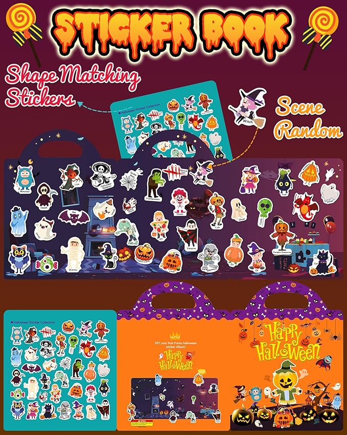 Benresive Reusable Sticker Books for Kids 2-4, Sticker Books for Toddlers 1-3 2-4, Toddler Travel Toys Activities Crafts Gifts - Halloween-CubbioJoy