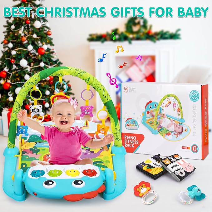 Baby Play Mat Baby Toys Tummy Time Mat Toys Musical Activity Center for Infant Toy with High-Contrast Piano Music & Light Newborn Babies Gifts for Boy Girl Babies Toy 0-6 6-12 Months Dinosaur Style-CubbioJoy